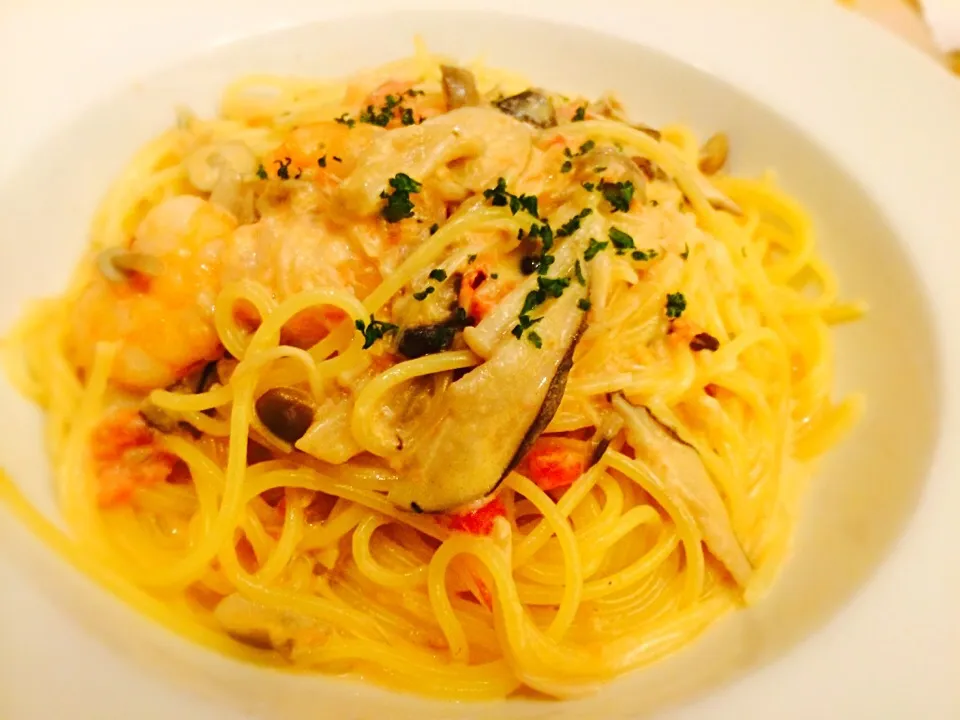 Mushroom&shrimp cream pasta|Masakiさん