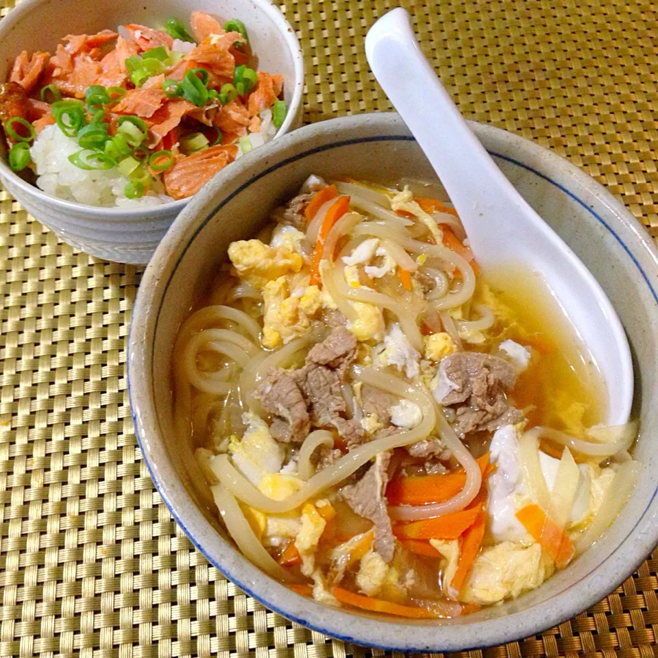 肉うどん、鮭ごはん|純さん