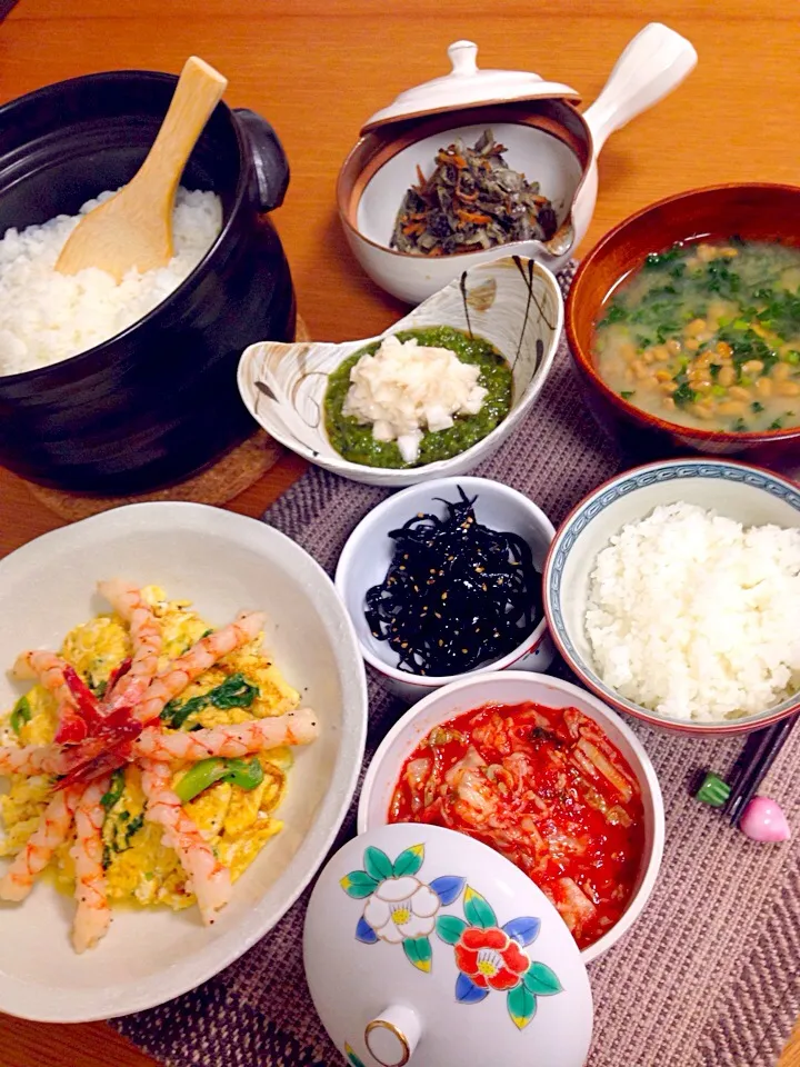 海老玉 納豆汁で晩ご飯🍀|デミさん