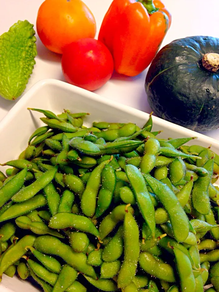 隆さんの採れたて野菜！枝豆茹でたて^_^美味しい😊|ちーままさん