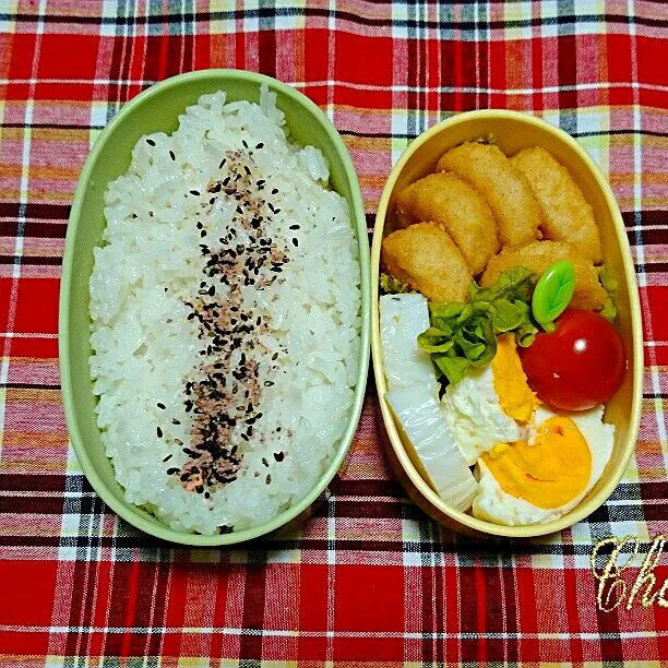 9/1(月)の旦那弁当🍱
なんか彩りが、😭💦💦
♪チキンナゲット
♪目玉焼き
♪かまぼこ
♪ミニトマト|ふみぃさん