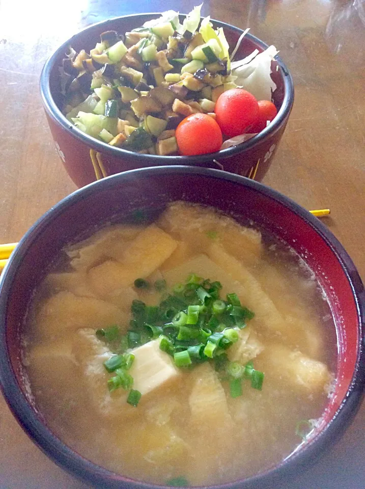 Snapdishの料理写真:油揚げ汁、ねばとろ飯♫(^_^)v|Norio Fukudaさん