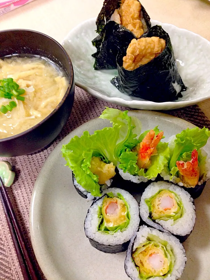 海老マヨ巻き＆イカ天の天むすで晩ご飯🍀|デミさん