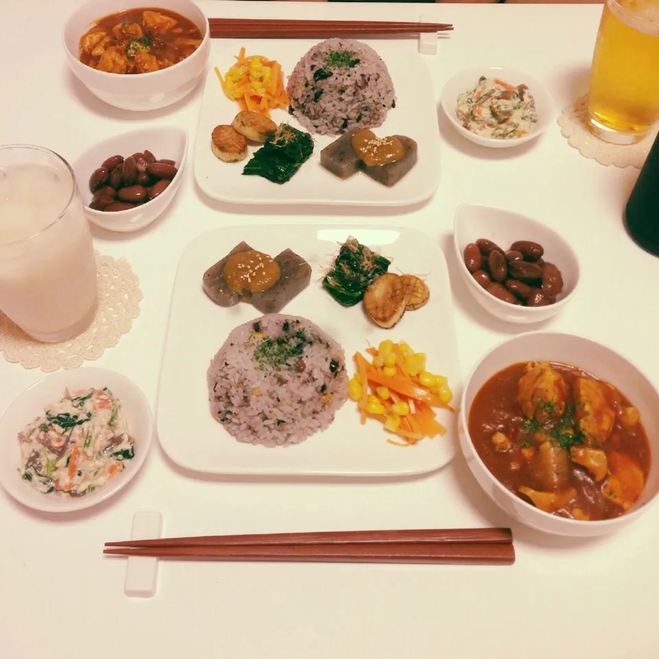 Snapdishの料理写真:チキンとトマトのカレー風味煮込み🐔🍅きょうは和風でカフェ風に！|natsÜmiさん