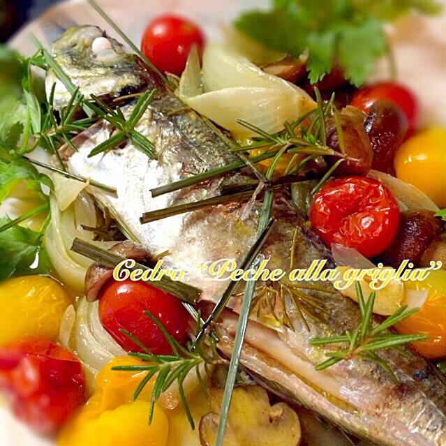 Pesce alla griglia  イタリアンぽい焼き魚、旬のアジで(｡-_-｡)