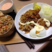 Snapdishの料理写真:おからご飯の焼きそば定食|Yoshiさん