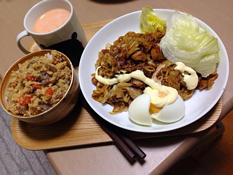 Snapdishの料理写真:おからご飯の焼きそば定食|Yoshiさん