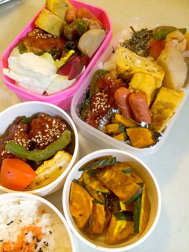 Snapdishの料理写真:母娘共同作業 三人のお弁当|りんさん