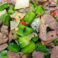 Snapdishの料理写真:Cumin seeds lamb with green pepper|penny limさん