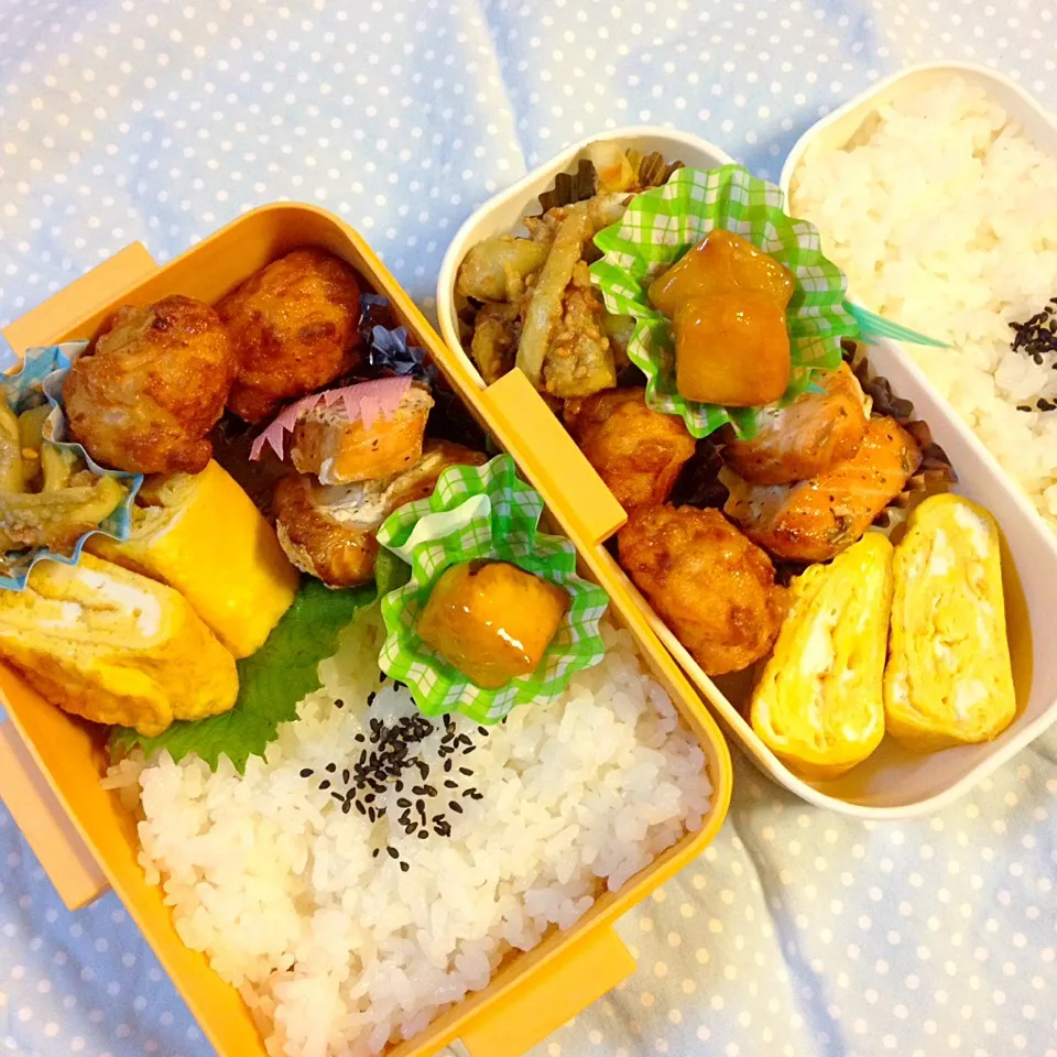 Snapdishの料理写真:中3&旦那弁当 09.04.2014|みっちょさん