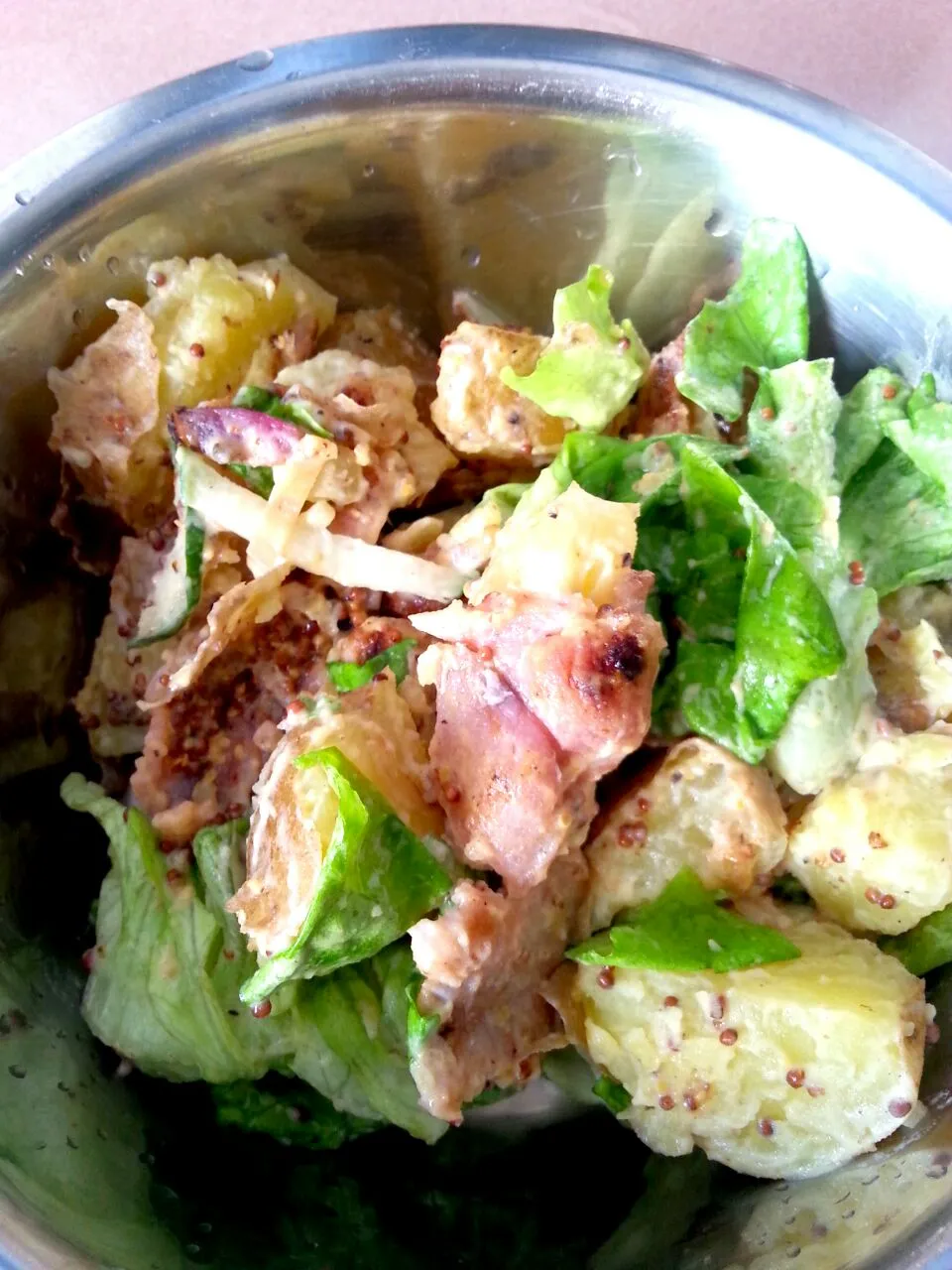 potato salad w bacon n shallots in mustard mayo olive oil|susan laiさん