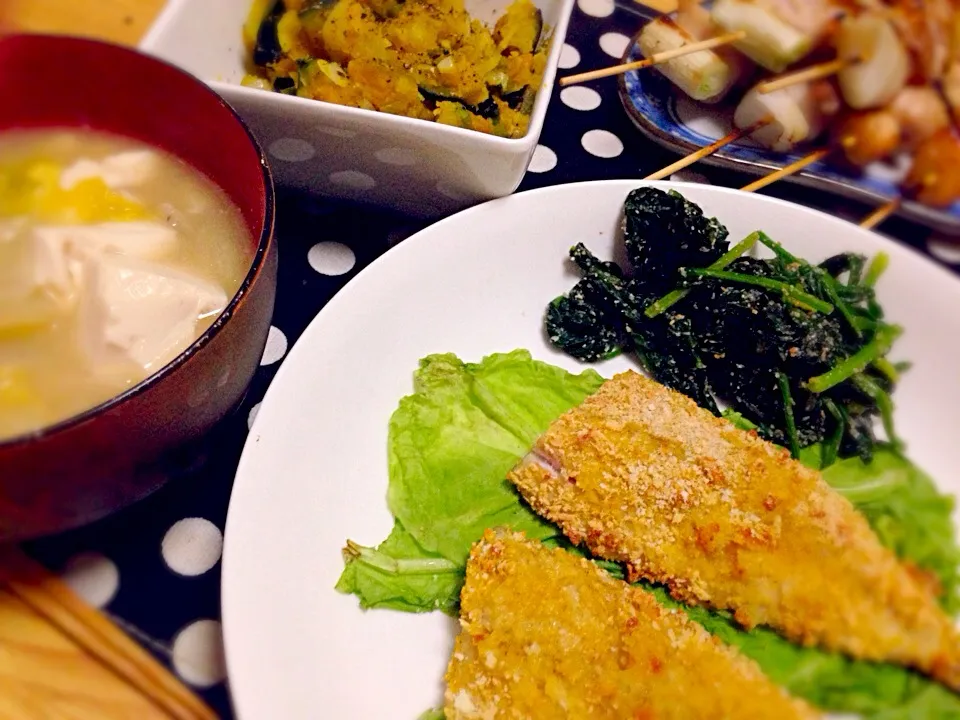 夕ご飯 アジのパン粉焼きと豚汁|kotoriさん