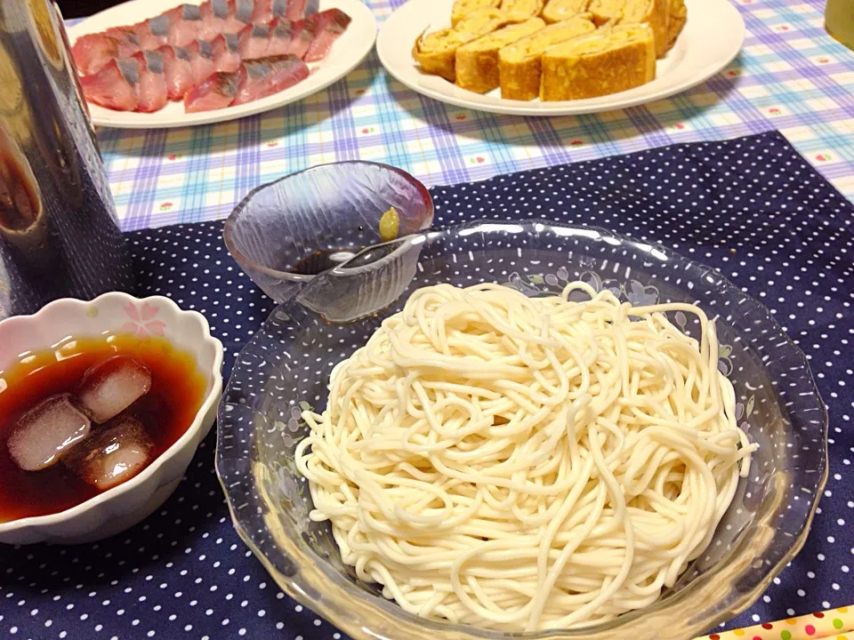 素麺、お刺身、卵焼き|ぷりこさん