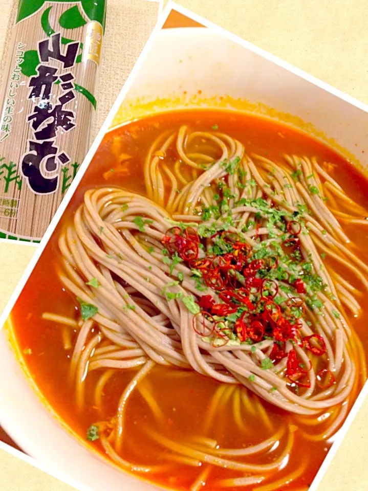 激辛部のものもさんに頂いた蕎麦で激辛カレー南蛮！|中華蕎麦 銀時さん