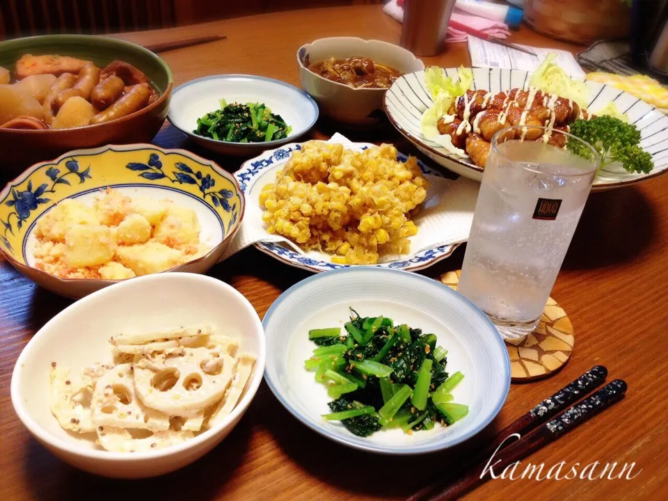 かまさんの料理 白ねぎの豚バラ巻き焼き！その他、残り物〜(^^;;|かまさん