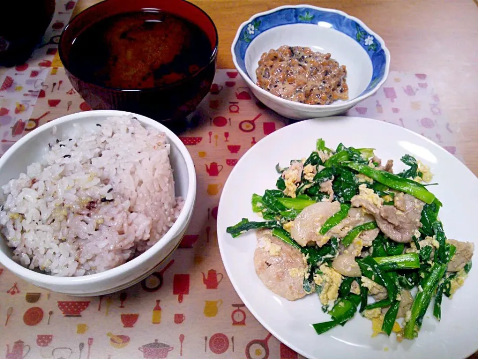 ９月４日 豚こまにら玉 納豆 玉ねぎのお味噌汁|いもこ。さん