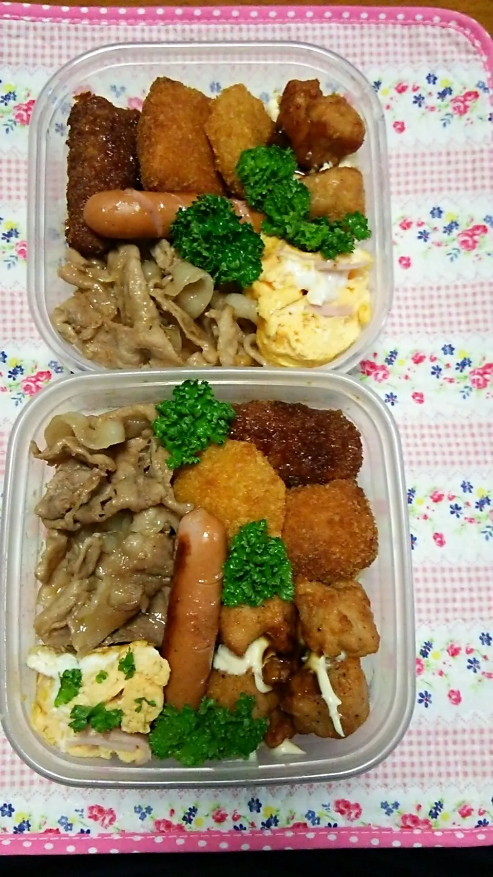 息子とママさん弁当
食材が無くなってきたので冷凍食品が
多くなってます。後二日我慢です！
日曜日に買い物行くのでそれまで我慢！
ある食材で頑張るぞ！|Nanami Izumiさん