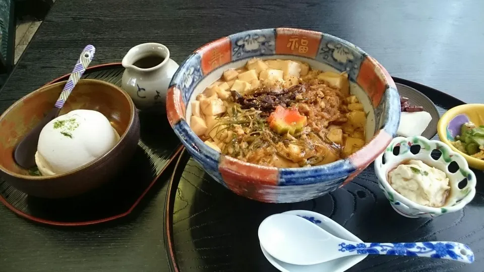 Snapdishの料理写真:とようけ丼 & 辛子豆腐 & 生麩田楽|サイファさん