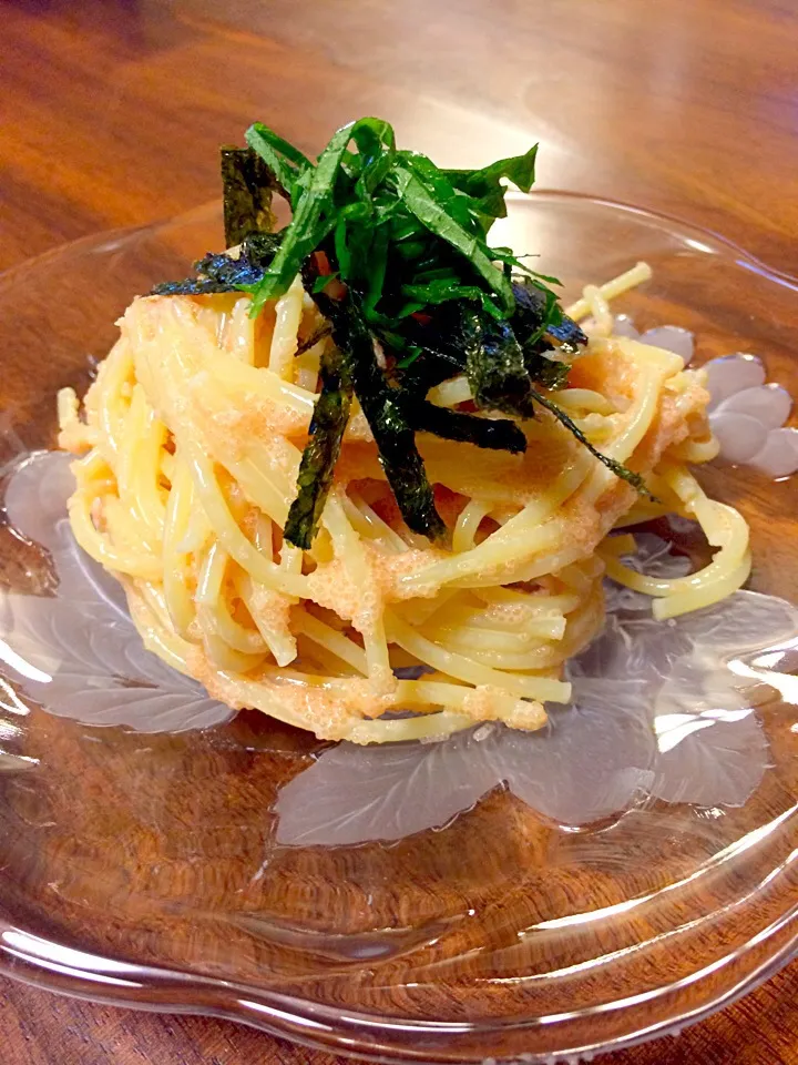 Sho-ko❤さんの料理 Today Lunch is 簡単🎵明太子の冷たいパスタ
～我が家の大葉を散らして|トムさん