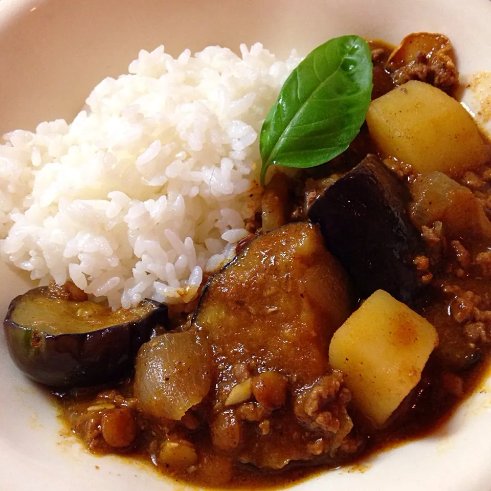 茄子とレンズ豆のスリランカカレー♬( ^ω^ )|黒パグ.ヨシコさん