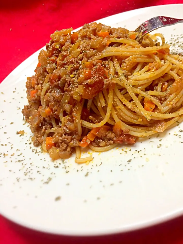 Snapdishの料理写真:具をもりもり食べるミートソーススパゲティ🍝|珍味( ´ ▽ ` )ﾉさん