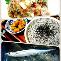 Snapdishの料理写真:秋刀魚と蕎麦|さとりさん