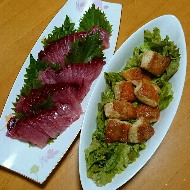 赤魚のマヨポン焼きと、マグロ🐟の刺身|ふみぃさん