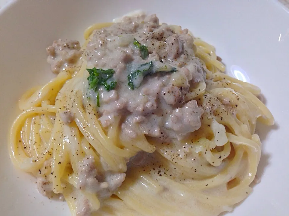 ひき肉のホワイトソーススパゲッティ|Takkiさん