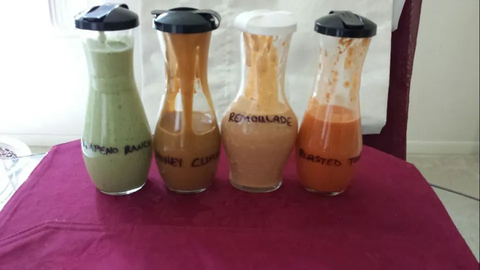 Homemade salad dressings: jalapeño ranch, honey cumin, remoulade, & roasted tomato. #dressing #gluten free #tomato #jalapeno|Culinary Kissesさん