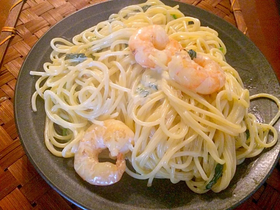 Cream Pasta of spinach&shrimp🍼海老とほうれん草のｸﾘｰﾑﾊﾟｽﾀ|🌈Ami🍻さん