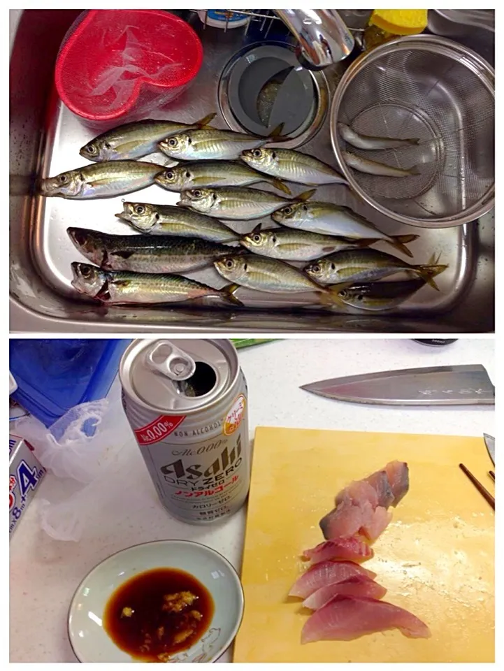 Snapdishの料理写真:釣りたてのサバを船上で鯖折りしたサバの刺身|Kenji Suzukiさん