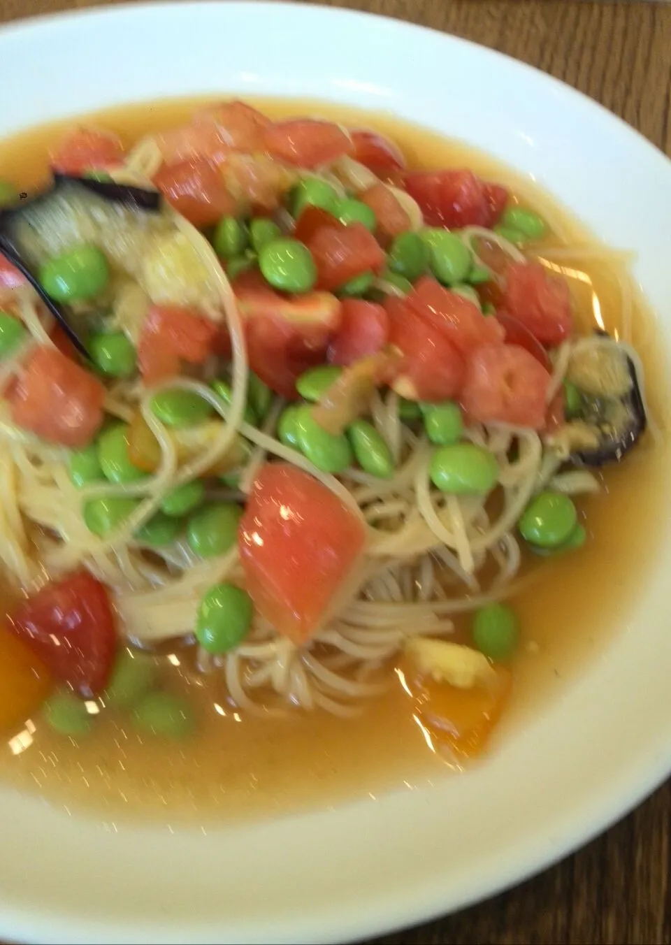 枝豆とトマトとなすの冷製パスタ|でんこさん