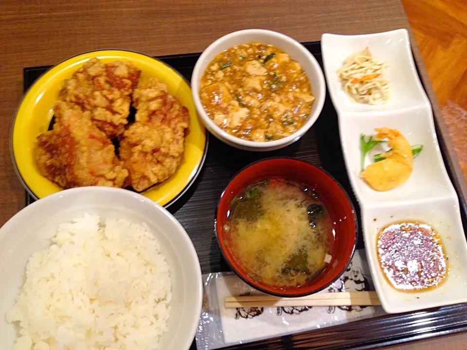 中華料理布袋 B定食（ざんぎ3ケとミニ麻婆豆腐）|カウンター嬢さん