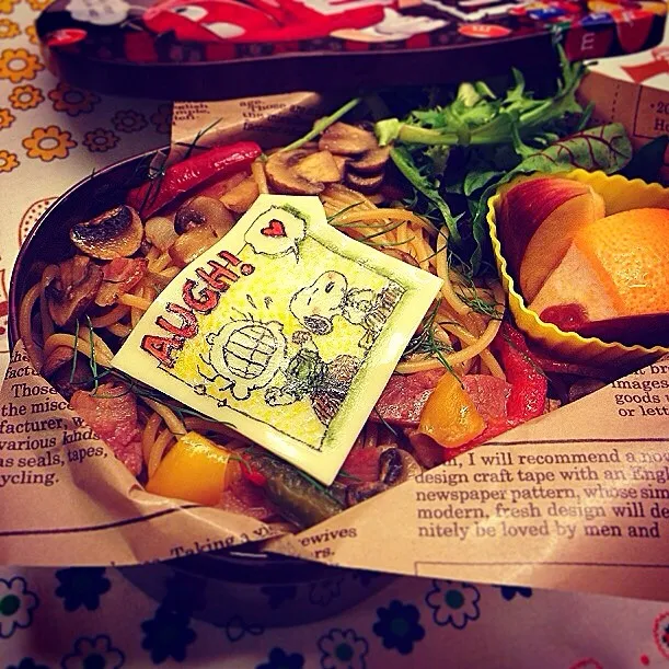 Charlie n Snoopy ♥️Pasta Japanese lunch box.  チャーリーとスヌーピーの和風パスタ弁当|Yuka Nakataさん