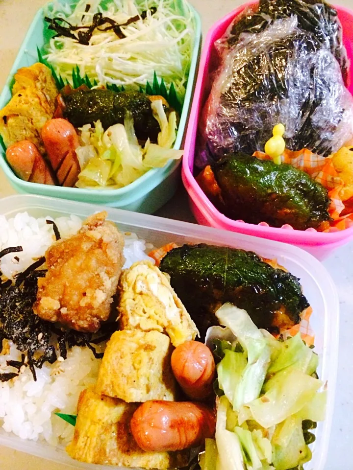 Snapdishの料理写真:長女が作る3人のお弁当|りんさん