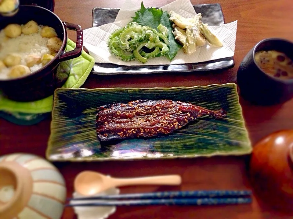 栗ご飯、ゴーヤと茗荷の天ぷら|noryさん