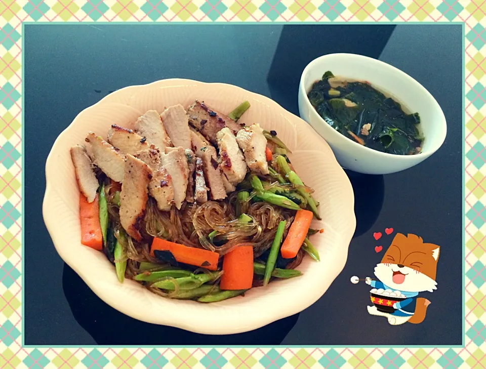 Korean chap chae with seaweed soup|ginaさん