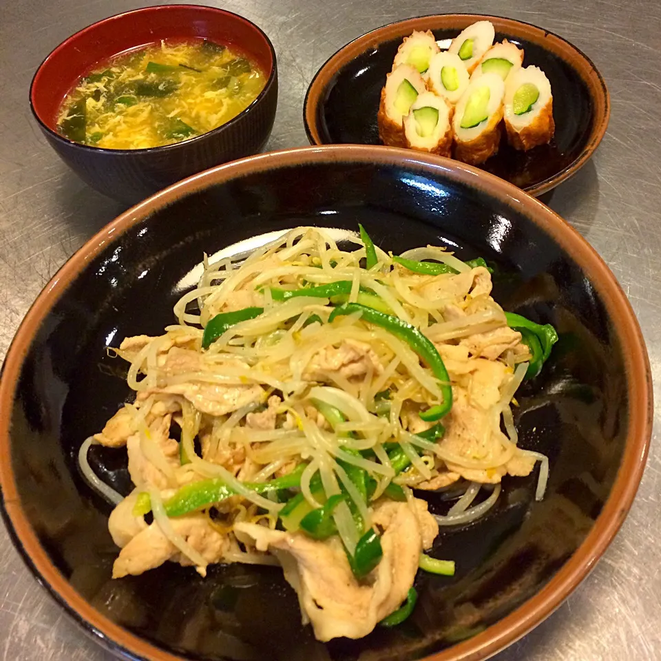 豚肉モヤシピーマン炒め☆ちんげん菜と卵のとろとろスープ|OKAcha〜☆さん