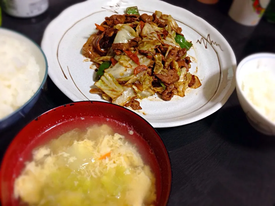 今日の晩ご飯は、回鍋肉、鶏塩だしの卵スープ。|ゆえさん