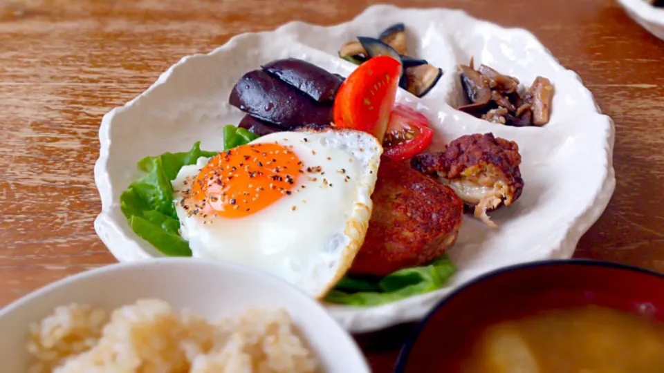 ハンバーグと茄子料理3種【焼浸し:漬物:ナムル】|プチテンよすさん