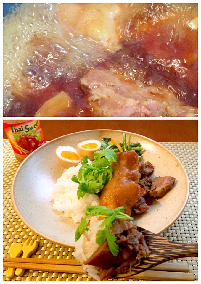 Deep stewed pork legs w/rice🐽ข้าวขาหมู😋ｶｵ･ｶｰ・ﾑｰ(豚足煮込みご飯)|🌈Ami🍻さん