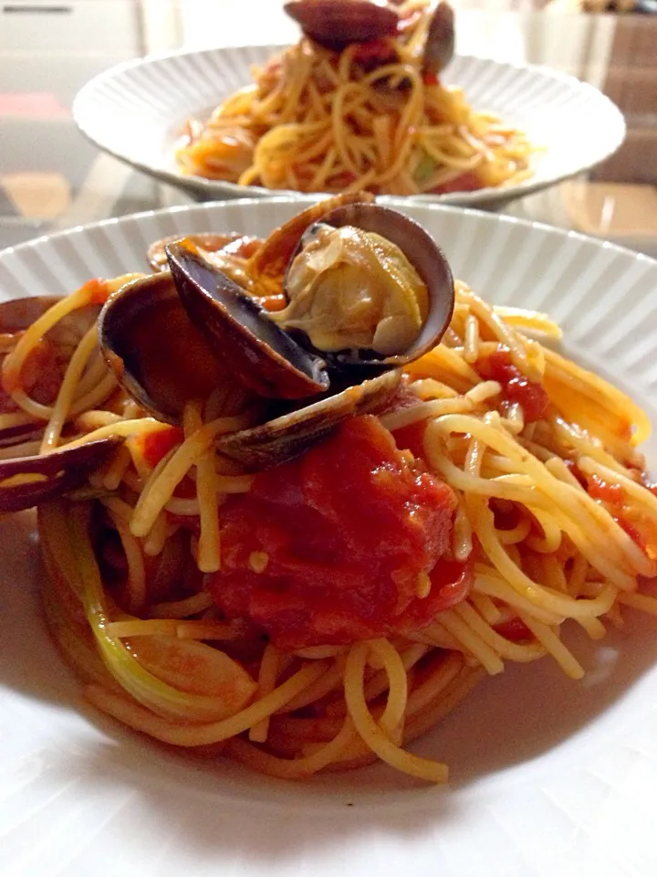 炊飯器でアサリトマトガーリックパスタ🍝できました。|Kumi_loveさん