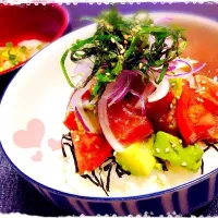 くららさんの料理 アボトマサーモン丼~🍅