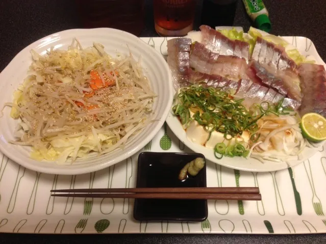 モヤポン、ワカナ一匹分のお刺身、スライス玉ねぎ、冷奴！ू(๑ ›◡ु‹ ๑ ू)✨|サソリさん