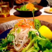 Snapdishの料理写真:月桃と紅芋の麺の油そば|Maya Fushimiさん