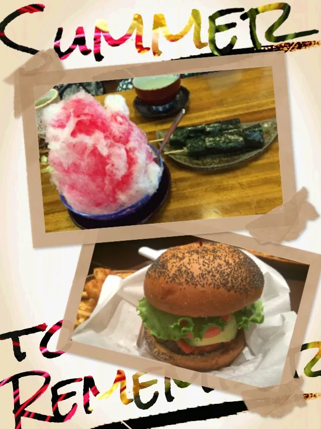 Strawberry crashed ice & avocado hamburger - 天然氷と団子とアボカドバーガー|cocoaさん