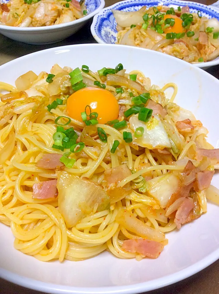 ベーコンキムチと卵のピリ辛パスタ♫(^_^)v|Norio Fukudaさん