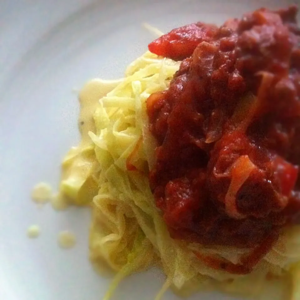 Steamed Cabbage in a Creamy Garlic Cauliflower Sauce | Tomato Basil infused Ground Soy|T.E.Dennisさん