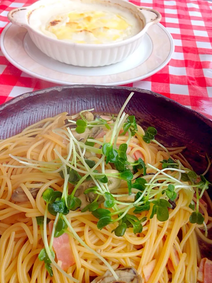 牡蠣の和風パスタと牡蠣グラタン|みゆぅさん