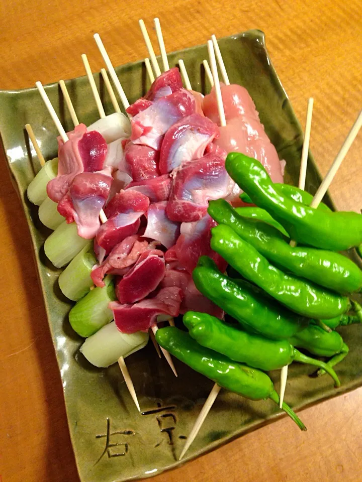 Snapdishの料理写真:串焼き仕込み完了。|中華蕎麦 銀時さん